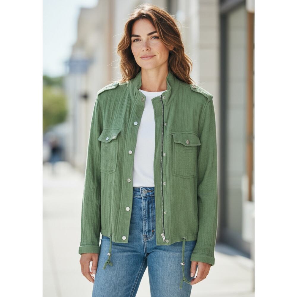 ☀️Velvet Heart Long Sleeve Full Zip Military Utility Jacket Green Women's S NWOT